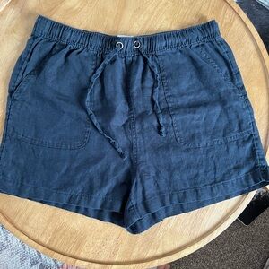 C&C California 100% Linen Shorts Black Elastic Waist Drawstring Pockets Size L